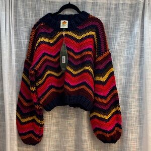 Farm Rio Multicolor Chevron Chunk Knit Sweater - Large